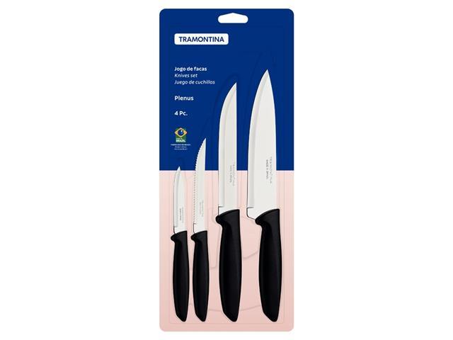 Jogo de Facas Tramontina Plenus em Inox Cabo Preto 4 Peças - 4