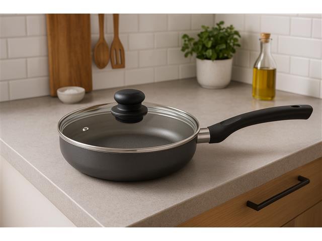 Frigideira Funda Alumínio 26Cm Antiaderente com Tampa de Vidro Preta - 2