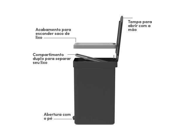 Lixeira de Pedal OU Trium 20 Litros com Duplo Compartimento Preto - 4
