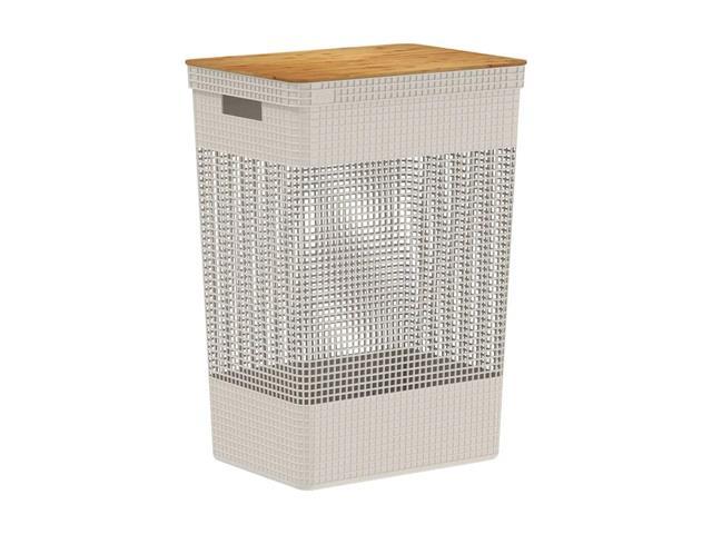 Cesto de Roupas OU Grid Com Tampa de Bambu 49 Litros Bege - 1