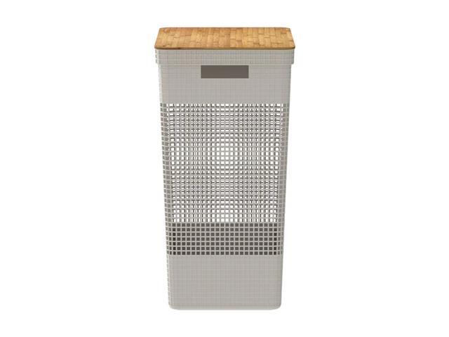 Cesto de Roupas OU Grid Com Tampa de Bambu 49 Litros Bege - 2