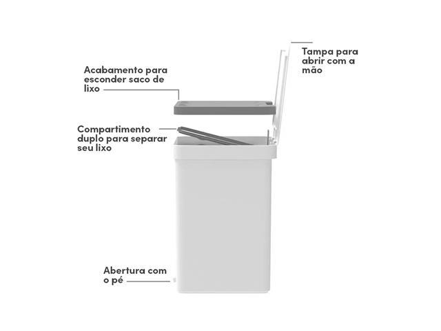 Lixeira de Pedal OU Trium 20 Litros com Duplo Compartimento Branco - 3