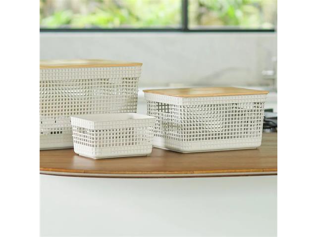 Cesto Organizador OU Grid com Tampa de Bambu 8 Litros Bege - 4