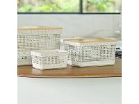 Cesto Organizador OU Grid com Tampa de Bambu 8 Litros Bege - 4