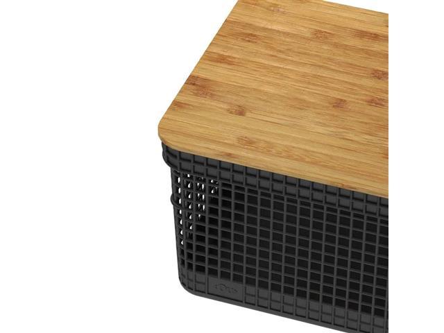 Cesto Organizador OU Grid com Tampa de Bambu 8 Litros Preto - 3