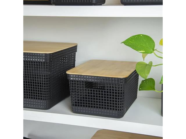 Cesto Organizador OU Grid com Tampa de Bambu 8 Litros Preto - 4