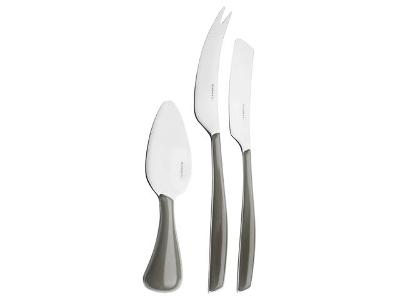 Kit para Queijo Faca Espátula Petisco Prata Luxo Bugatti 3 Peças