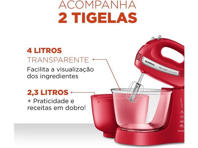 Batedeira Bella Massa Mondial Vermelha/Inox 500W - 3