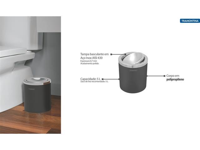 Lixeira Útil Tramontina Basculante Preta 5 Litros - 2
