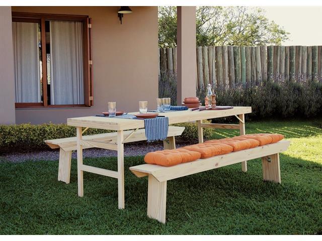 Conjunto Mesa e Bancos Tramontina Naturalle em Madeira Pinus 2000 mm - 3