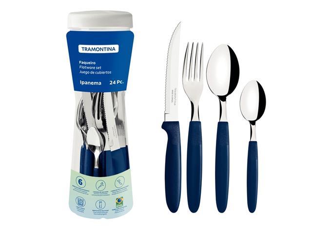 Faqueiro Tramontina Ipanema Cabo Azul com Pote Plástico 24 Peças - 1