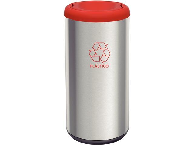 Lixeira Inox Tramontina Piemonte Acabamento Scotch 40 Litros Vermelha - 1