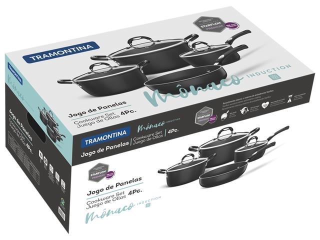 Jogo de Panelas Tramontina Mônaco Antiaderente Preto 4 Peças - 2
