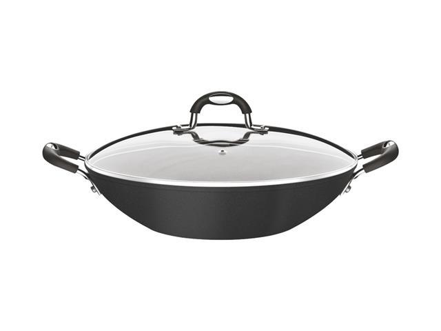 Panela Wok Tramontina Mônaco Antiaderente Preto e Tampa de Vidro 32CM - 1