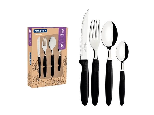 Faqueiro Tramontina Ipanema em Inox e Cabo Preto 24 Peças - 1