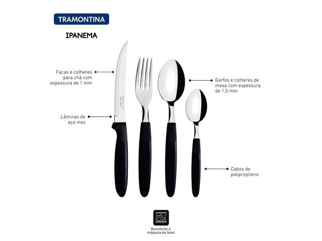 Faqueiro Tramontina Ipanema em Inox e Cabo Preto 24 Peças - 2