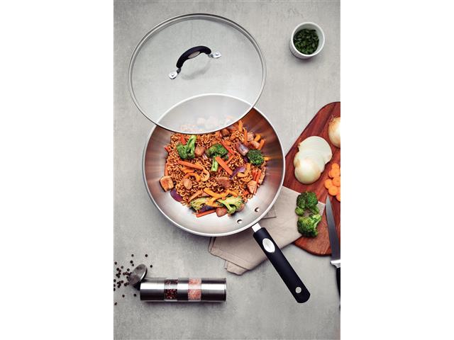 Panela Wok Tramontina Solar Silicone em Aço Inox Tampa de Vidro 28CM - 2