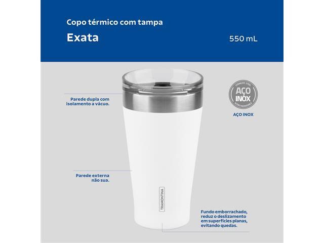 Copo Térmico Tramontina Exata em Aço Inox Branco com Tampa 550 ml - 3