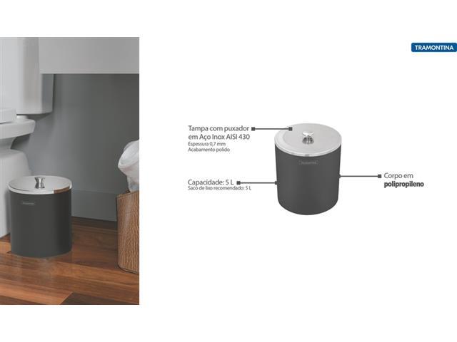 Lixeira Útil com Tampa Tramontina Preta 5 Litros - 2