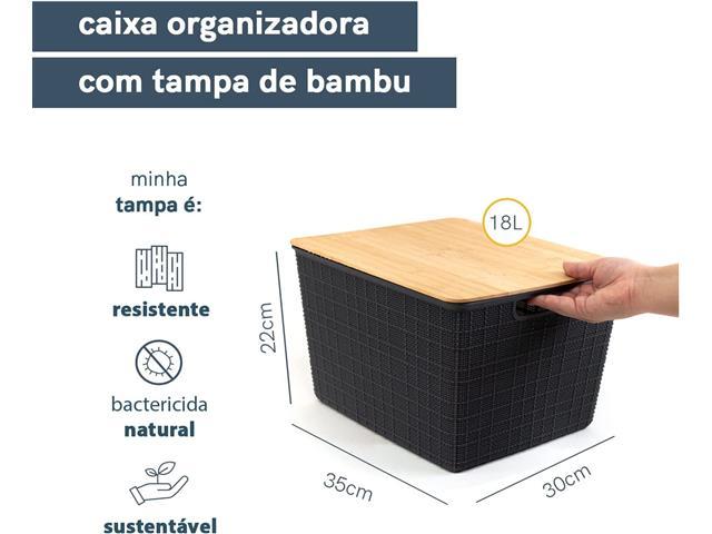 Caixa Organizadora Oikos com Tampa de Bambu 18 Litros Cinza - 2