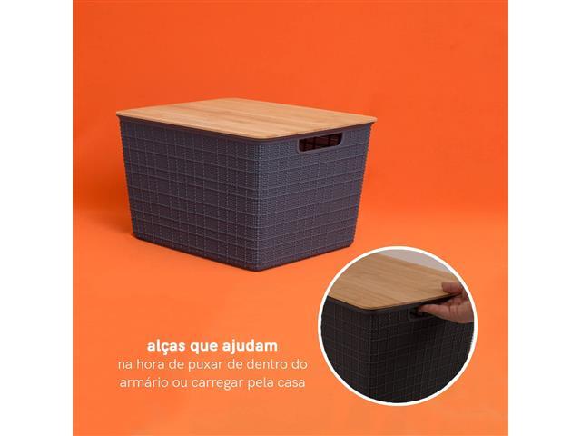 Caixa Organizadora Oikos com Tampa de Bambu 18 Litros Cinza - 4