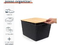 Caixa Organizadora Oikos com Tampa de Bambu 18 Litros Cinza - 3