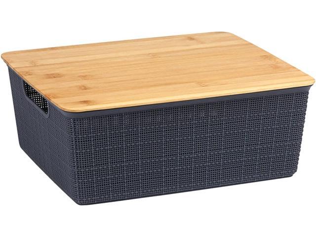 Caixa Organizadora Oikos com Tampa de Bambu 12 Litros Cinza - 1