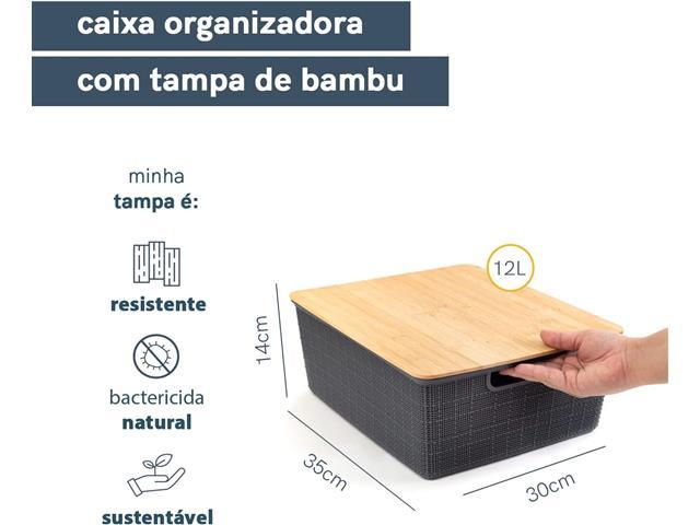 Caixa Organizadora Oikos com Tampa de Bambu 12 Litros Cinza - 2