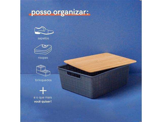 Caixa Organizadora Oikos com Tampa de Bambu 12 Litros Cinza - 3