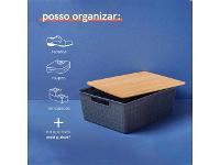 Caixa Organizadora Oikos com Tampa de Bambu 12 Litros Cinza - 3