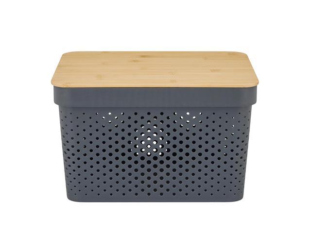 Caixa Organizadora Oikos com Tampa Plástico e Bambu 18 Litros Cinza - 1