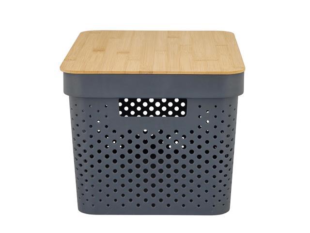 Caixa Organizadora Oikos com Tampa Plástico e Bambu 18 Litros Cinza - 2