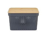 Caixa Organizadora Oikos com Tampa Plástico e Bambu 18 Litros Cinza - 1
