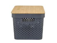 Caixa Organizadora Oikos com Tampa Plástico e Bambu 18 Litros Cinza - 2