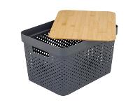 Caixa Organizadora Oikos com Tampa Plástico e Bambu 18 Litros Cinza - 3