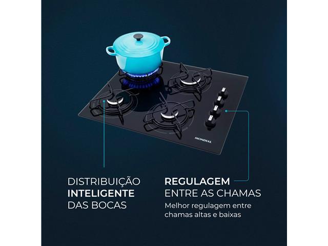 Cooktop a Gás 4 Bocas Mondial Preto/Inox Bivolt CTG-01 - 3