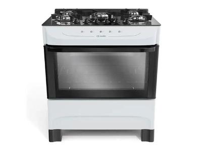 Fogão Mueller Branco 5 Bocas com mesa de vidro e Mfi5Ba