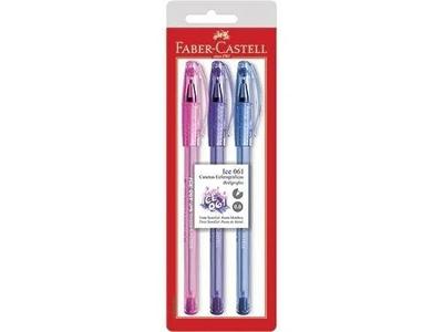 Caneta Faber-Castell Ice 061 0.8mm Cartela 3 Cores Azul Rosa Roxa