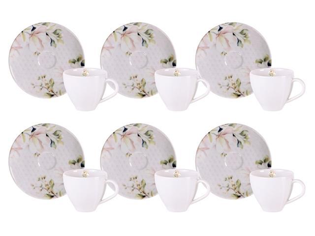 Kit Xícara e Pires de Café Tramontina Magnólia em Porcelana 100ml 12Pç - 1