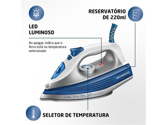 Ferro a Vapor Mondial Branco/Azul 1200W  FVN-01-BL - 3