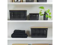 Cesto Organizador OU Grid com Tampa de Bambu 20 Litros Preto - 4
