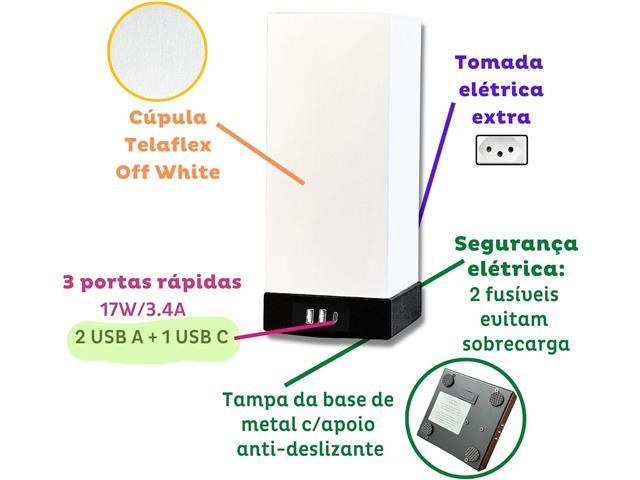 Luminária de Mesa USB TRIO MINI Base Preta com Cúpula Branca - 3