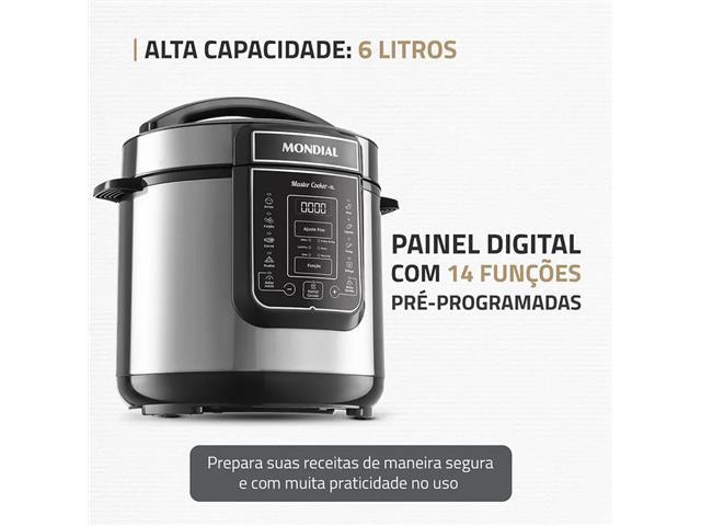 Panela de Pressão Elétrica Digital 6L Mondial Preto/Inox 1000W - 2