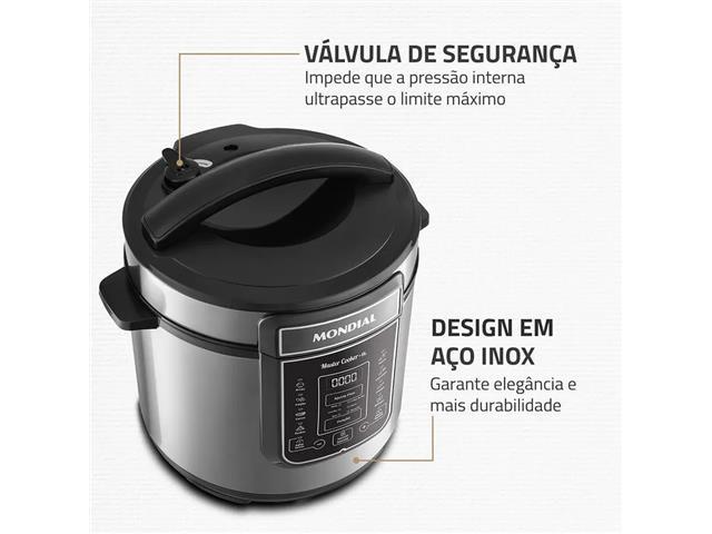 Panela de Pressão Elétrica Digital 6L Mondial Preto/Inox 1000W - 4