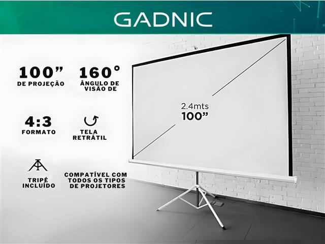 Tela Projetor 100" Projeção Retrátil com Tripé Gadnic - 2