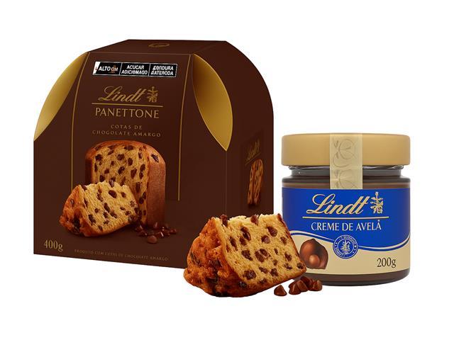 Kit Panettone Lindt Gotas de Chocolate Amargo  e Creme de Avelã  - 1