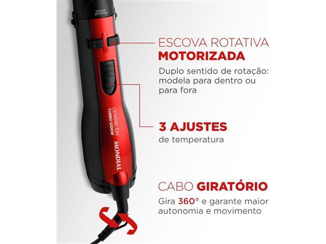 Escova Rotativa Ceramic Íon Turbo, Mondial Vermelho/Preto 1200W 220V - 4
