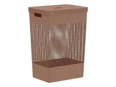 Cesto De Roupas Grid Com Tampa 49 L Marrom Amendoa Fechado