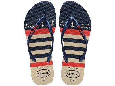 Chinelo Havaianas Slim Nautical Bege Palha/Marinho