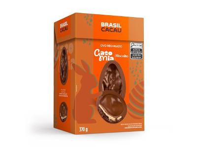 Ovo de Páscoa Brasil Cacau Recheado Gato Mia com Biscoito 370g